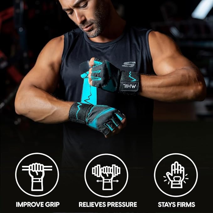 MhIL Workout Gloves for Men – Comfortable Gym Gloves for Men with Enhanced Grip for Safety and Hand Protection – Weight Lifting Protection with Wrist Wraps Support for Performance Boost and Style