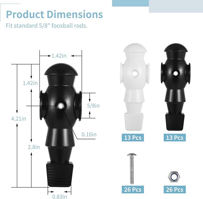26 Pcs Foosball Men, Resin Foosball Replacement Parts, Table Soccer Player Set for Tournament Foosball
