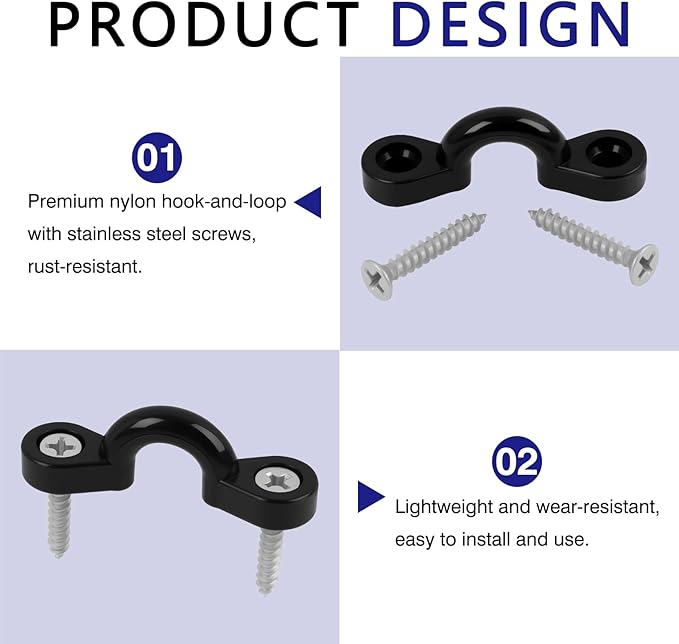 20 Pack Kayak Pad Eye Kit, Nylon Bungee Deck Loops with 40 Stainless Steel Screws, Tie Down Pad Eyes for Kayaks, Canoes, Boats, Deck Rigging, Paddle Holders & Marine Accessories