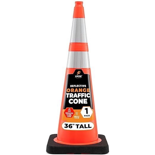 Xpose Safety 36 Inch Orange Traffic Cones Heavy Duty 12lb with 6" & 4" Collars, 1 Pack - Multipurpose PVC Plastic Safety Cone for Parking, Soccer, Caution, Kids and Construction - DOT Approved