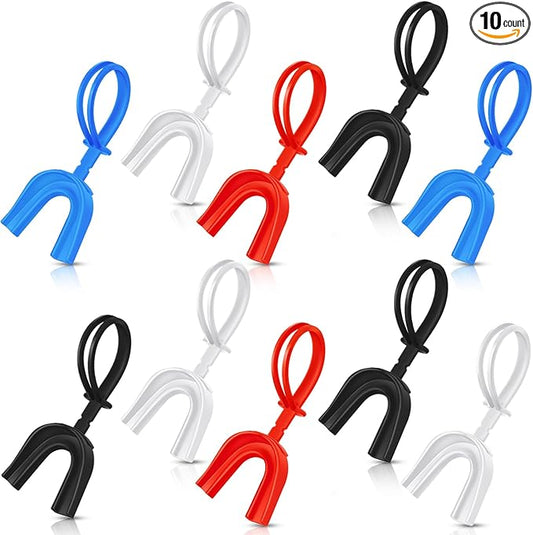 Dunzy 10 Pcs Strapped Mouth Guard Sports Mouthguard with Strap No Boiling Mouthguard Adult Youth Football Mouthpiece Mouth Protector for Boxing Basketball Lacrosse
