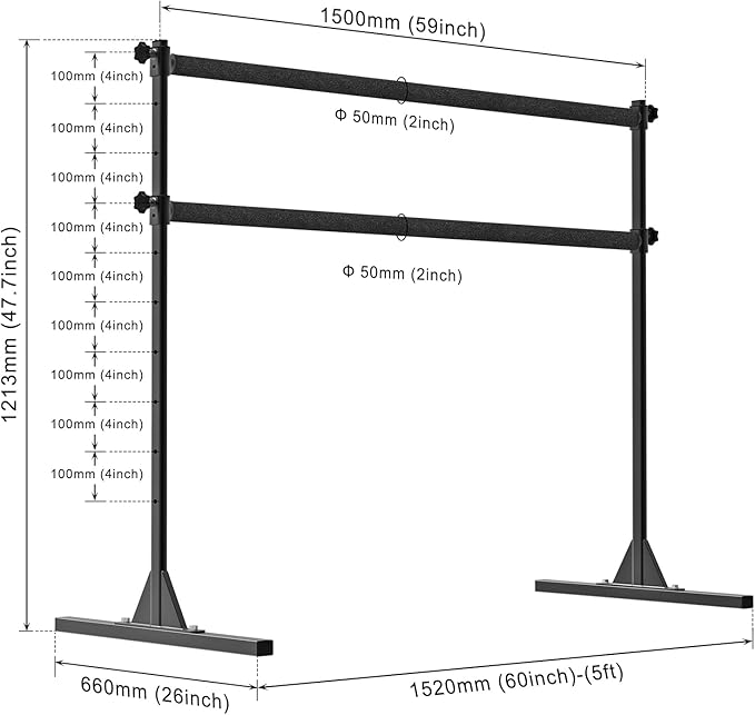 SELEWARE Height Adjustable Ballet Barre Freestanding Ballet Bar Heavy Duty Dance Bar Support Barre Movements Body Stretch Pull-ups, Sturdy Construction Never Fall Apart, Anti-Slip