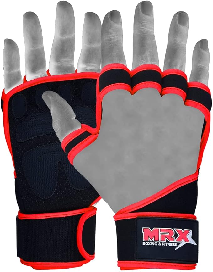 MRX BOXING & FITNESS Workout Gloves for Men and Women Ventilated Weight Lifting Gloves with Wrist Wraps Sticky Palm Protection with Extra Grip Gym Gloves for Exercise Pull Ups, Cross Training