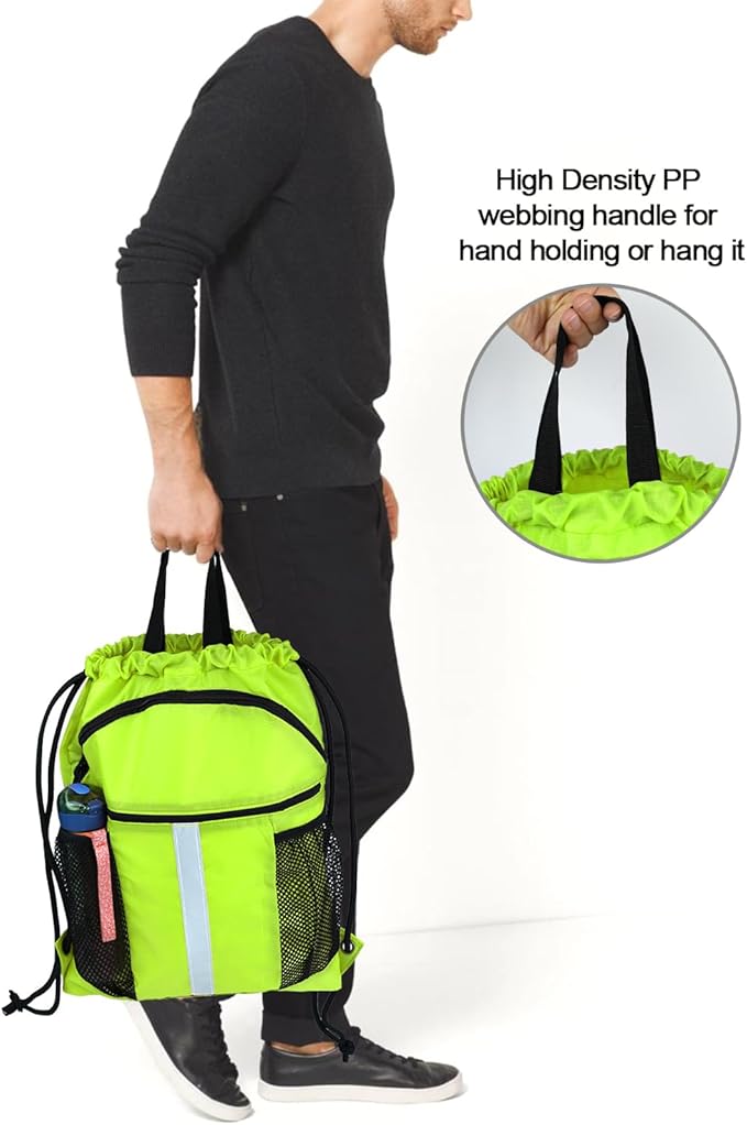 BeeGreen Drawstring Backpack Bag with Shoe Compartment, X-Large Black Gym Sports String Cinch Backpack