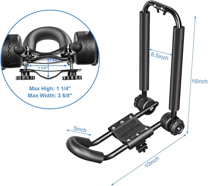DRSPORTS Two Pairs Universal Foldable J-Bar Kayak Rack Folding Car Roof Top Carrier for Canoe, SUP, Kayaks, Surfboard and Ski Board Rooftop Mount on SUV, Car and Truck