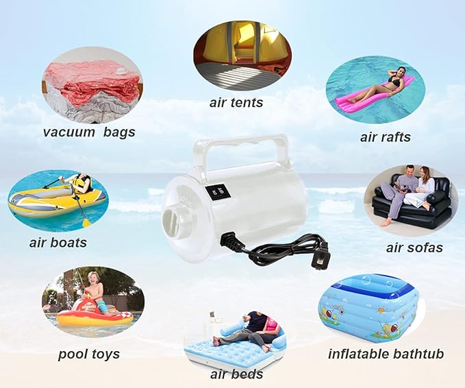 Electric Air Pump for Inflatable Pool Toys - High Power Quick-Fill Air Mattress Inflator Deflator Pump for Pool Float Raft Airbed with 3 Nozzles, 320W, 110V AC, 1.6PSI, Air Flow 26CFM
