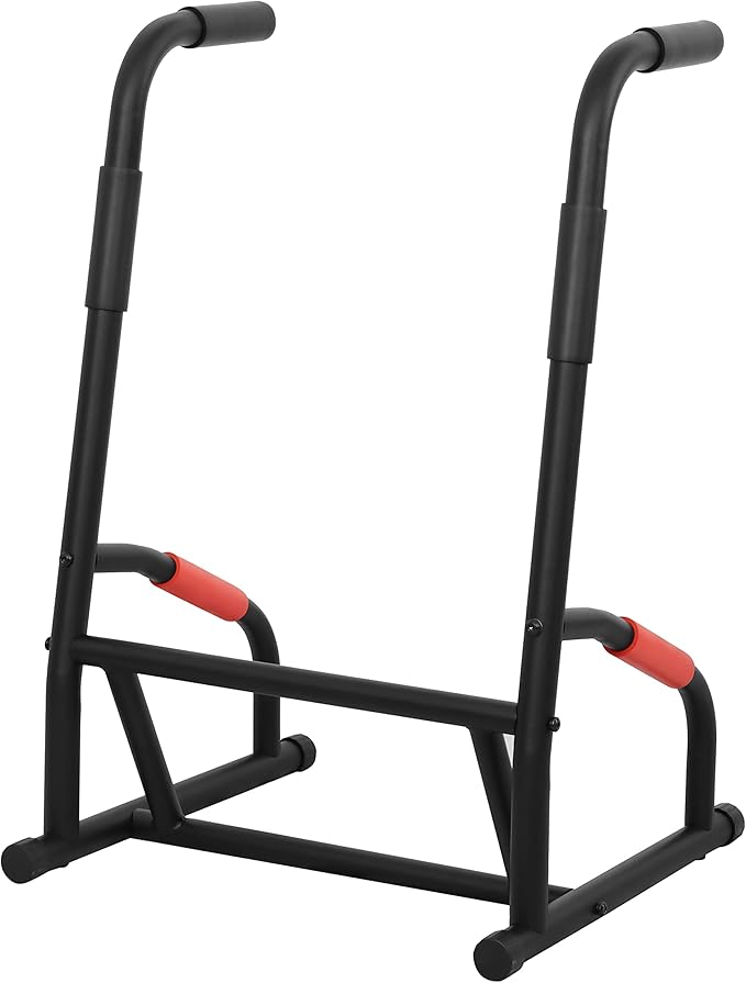 Sunny Health & Fitness Power Tower, Dip Bar, Push-Up & Pull Up Assisting Parallette Station w Optional Rock Climbing Grip Trainer