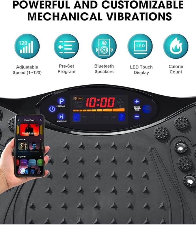 3D Bluetooth Vibration Plate - 5-in-1 Fitness Machine for Weight Loss, Shaping, Muscle Toning | Lymphatic Drainage & Strain Relief | 2 Ropes + 5 Bands | 330lb Max Load