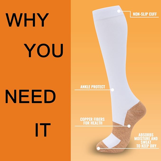 fenglaoda 8 Pairs Compression Socks for Men & Women 20-30 mmHg Knee High Nurse Pregnant Running Medical and Travel Athletic