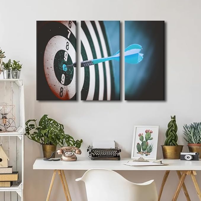 Wall Art Dart Hits the Bullseye Office Wall Art Painting on Canvas Inspirational Bedroom Wall Art Modern Home Decor House Decorations for Living Room Pictures Stretched on Wooden Frame, 24"Wx36"H