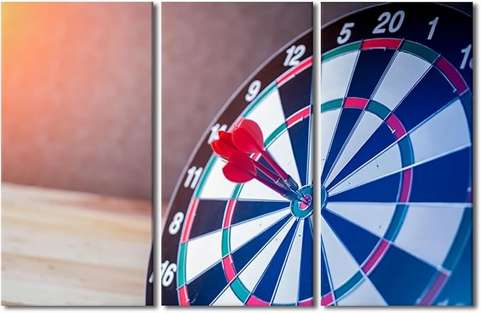 3 Piece Black and White Wall Art Dart Hits the Bullseye Poster Artwork Canvas Wall Art Rustic Decoration Wall Decor Contemporary Decor for Bedroom Success Wall Art Framed Ready to Hang(40"Wx60"H)