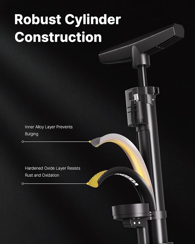 Bike Pump Presta & Schrader Valves, Bicycle Pump with Pressure Gauge for All Bikes, Bike Tyre Pump for Car Tyres, Foot Pump for Road Mountain Bikes & Balls