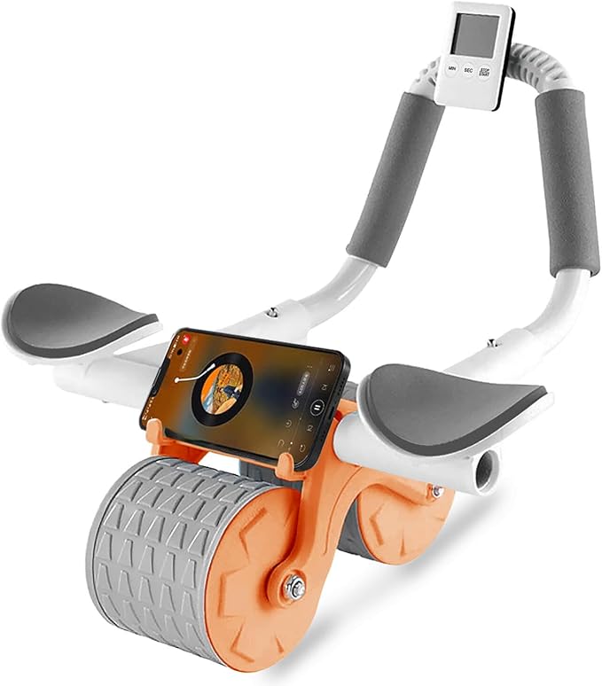 Bersauji 2025 New Ab Roller Wheel with Knee Mat &Timer, Automatic Rebound Abdominal Wheel, Ab Abdominal Exercise Roller with Elbow Support, Abs Workout Equipment Ab Exercise Roller for Women Men.