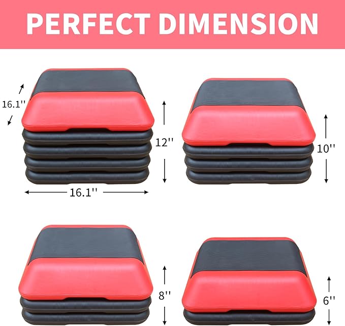 16" x 16" Adjustable Aerobic Step Platform with 4 Risers, Workout Stepper Platform for Home Gym Fitness Exercise