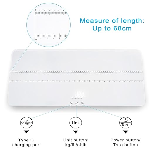 Digital Pet Scale 220lbs x10g Accuracy,Dog/Cat Animal Scales with 3 Weighing Units/Tare/Hold Function,Baby Scale for Pets,Tempered Glass Material,USB Charging,Large LED Platform Scale,White