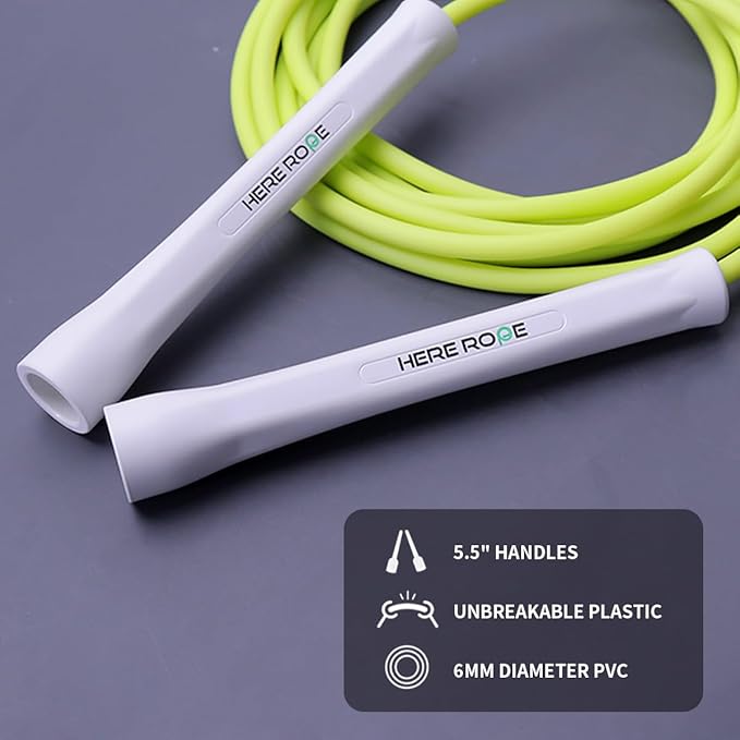 Hererope 6MM PVC Jump Rope for Men & Women Fitness, Speed, Tricks, Cardio Training, Boxing Jump Rope with Unbreakable Handles and Non-Kinking Skipping Rope, Adjustable Jumprope for Indoor Outdoor