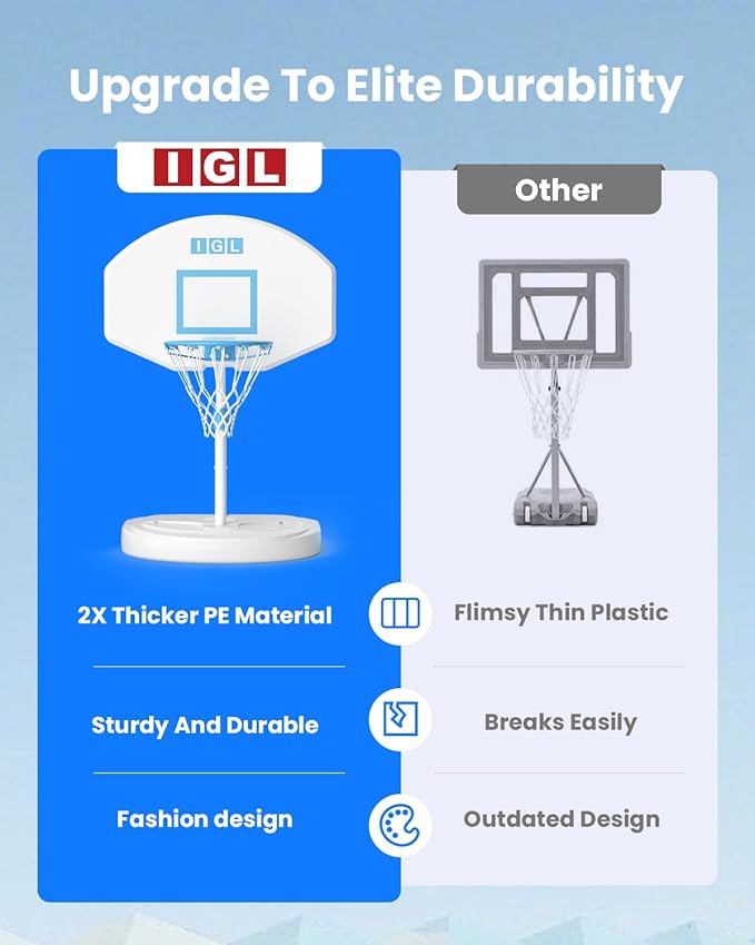 IGL DunkSplash Elite Pool Basketball Hoop, Swimming Pool Basketball Hoop Poolside with PC Backboard, Stainless Steel Rim, Water Storage Base & Stand with 2 Balls & Pump