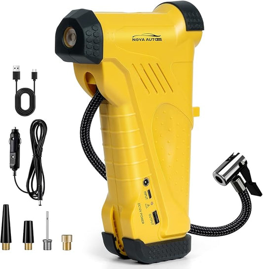 Tire Inflator Portable Air Compressor,12V 150PSI Handheld Air Compressor with Gauge,Rechargeable Tire Pump with Digital Gauge & LED Light,Air Pump Emergency for Cars, Bikes, Dirt Bikes,RV