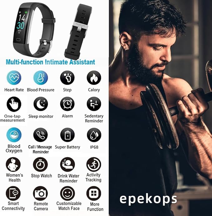 Fitness Tracker with Heart Rate Monitor/Step Counter/Calories, Activity Tracker Smart Watch Sleep Monitor, IP68, Health Tracker Pedometer for Man Women