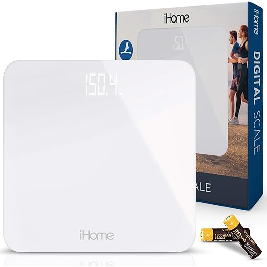 iHome Digital Scale, Bathroom Scale, Batteries Included, Scale Body Weight, Weight Scale, Digital Scale, Bathroom Scales for Weight, Digital Scales for Body Weight (White)