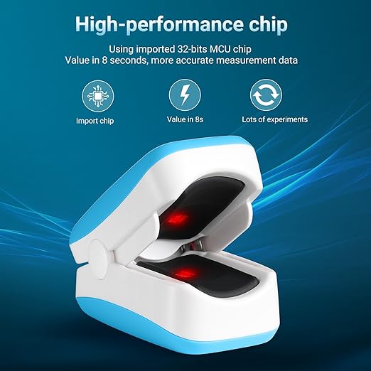 ESPOO Pulse Oximeter with 20 Memory, Oxygen Monitor Fingertip 4 Color TFT Display(SPO2), Alarm & Brightness Adjustable, Batteries & Lanyard Include(White&Blue)