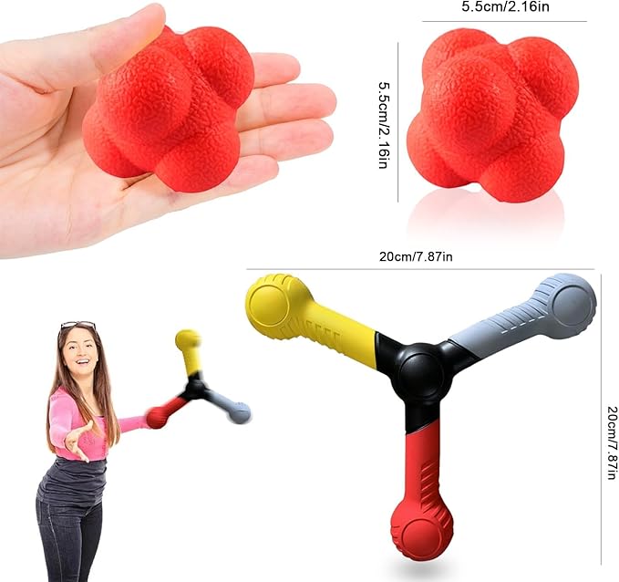 MUSKULO MONSTRO 5 PCs Reaction Speed Training Tools Kit, 1 Hand Eye Coordination Stick, 4 Rubber Reaction Balls, Improve Reflex, Agility and Focus for Sports, Exercise and Fun for All Ages