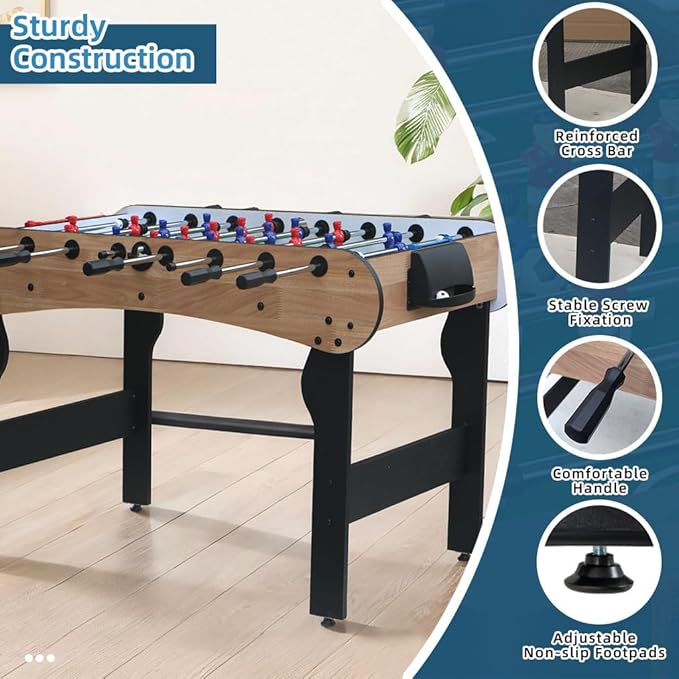 Foosball Table, 52.75'' Home Arcade Table Soccer with 4 Balls and Manual Scorer, Competition Foosball Table Set for Family Game Room, Adult Rrec Room, Basements or Bar