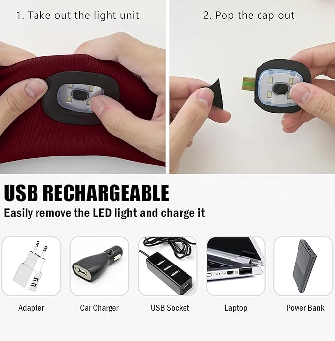 ATNKE 4 LED Lighted Sport Sweatband,USB Rechargeable Running Head Band Lamp High Stretch Wicking Gifts for Men and Women