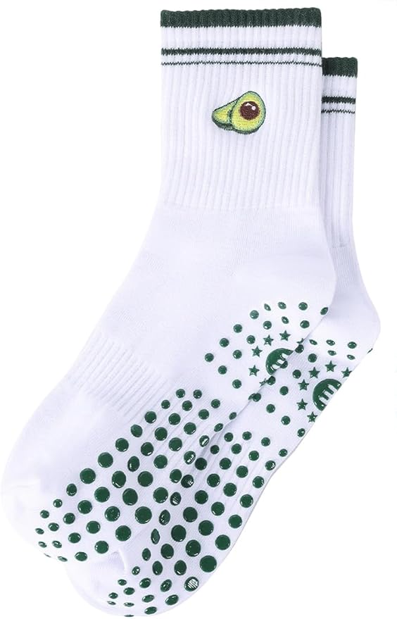 EUDOLAH Cute Yoga Socks for Women Pilates Barre Breathable Non-Slip Crew Grip Sock With Stripes Anti-friction Athletic Socks
