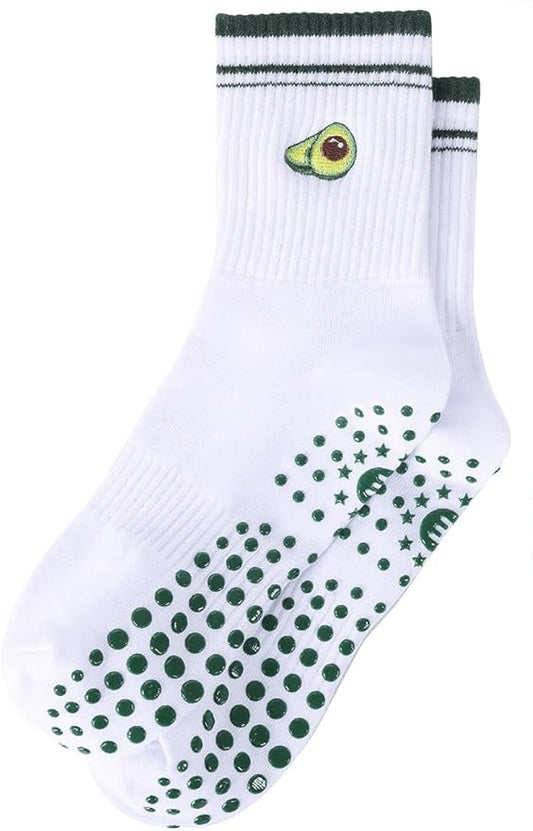 EUDOLAH Cute Yoga Socks for Women Pilates Barre Breathable Non-Slip Crew Grip Sock With Stripes Anti-friction Athletic Socks