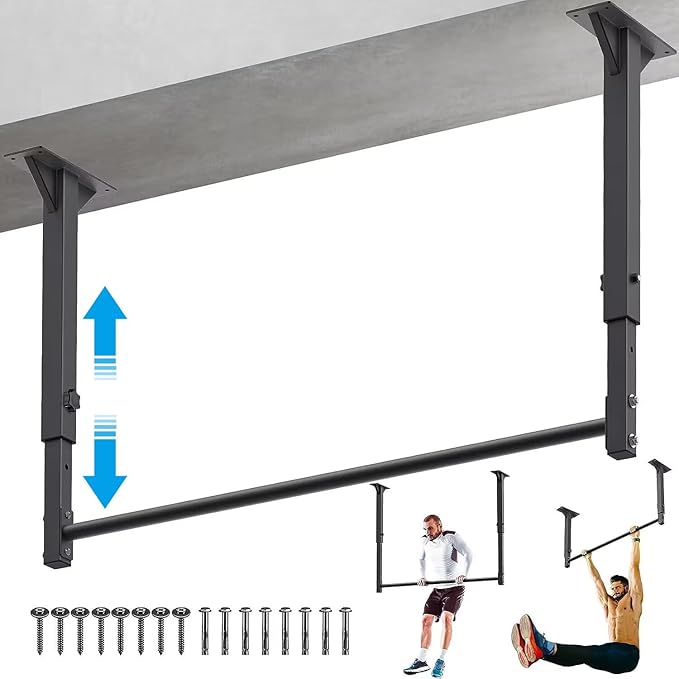 Kipika 48" Ceiling Mounted Pull Up Bar, Heavy Duty Multi-Grip Chin Up Bar,Mounted Pull Up Bar, Adjustable Height, Pull Up Bands for Chin Ups & Body Stretching, Ideal for Home Gym and Strength Training