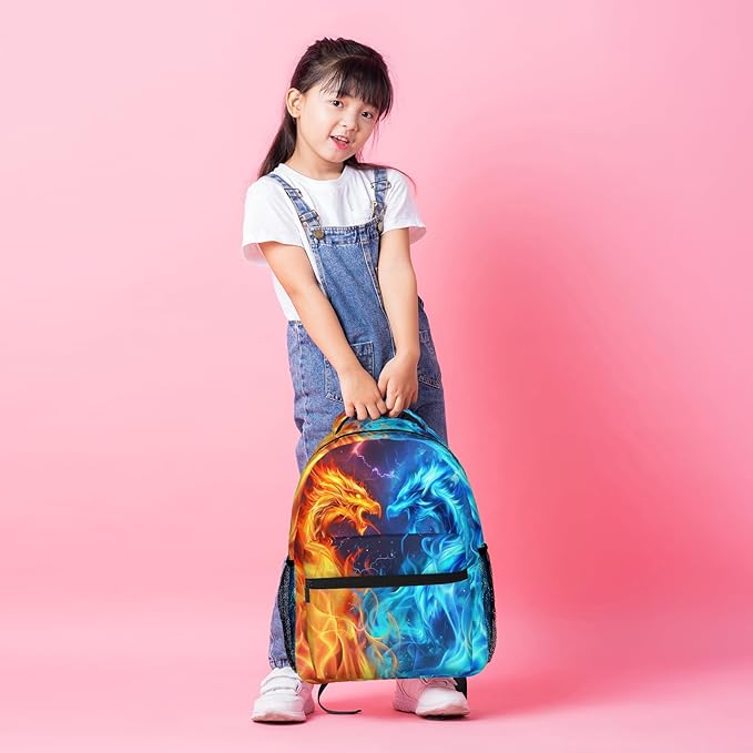 Dragon Backpack for Boys Girls Red Blue Fire Bookbags Lightweight Adjustable Elementary Middle High School Bags for Kids Children Teenagers Travel Daypack Cool Lightning Galaxy Backpacks Gifts