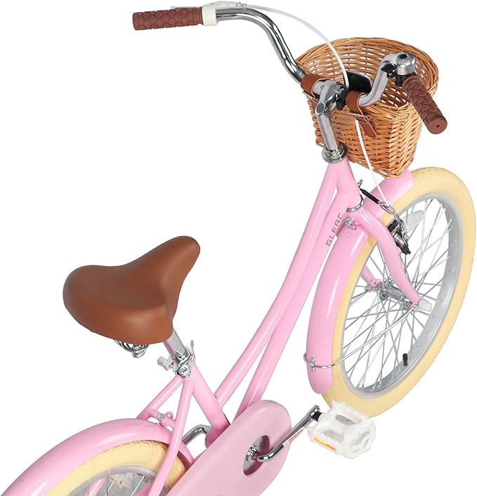 Glerc Little Molly 12-20 Inch Kids Retro Cruiser Bike for 2-13 Year Old with Wicker Basket & Training Wheels/Kickstand, Multiple Colors