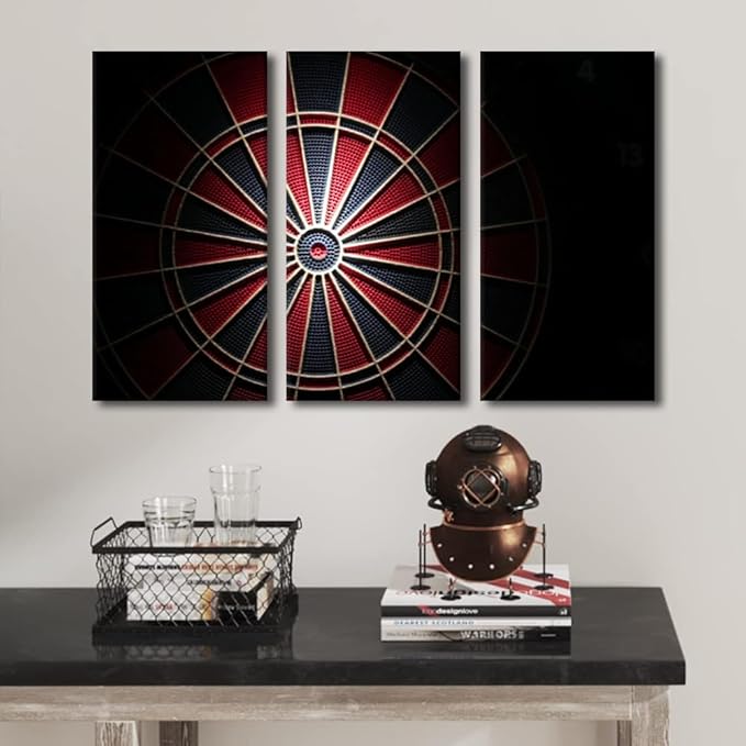 3 Piece Black and White Wall Art Dart Plate in the Dark Poster Artwork Canvas Wall Art Wall Decor Inspirational Wall Art for Bedroom Bar Club Sports Theme Wall Art Framed Ready to Hang(40"Wx60"H)