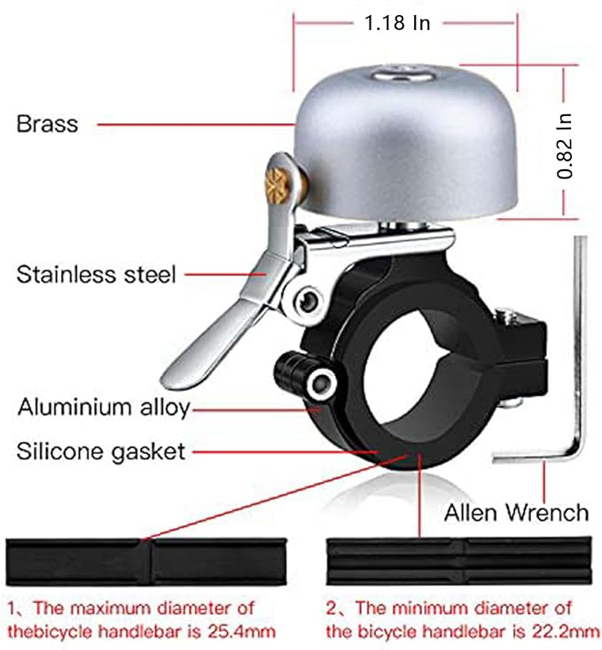 Greallthy Bike Bell Classic Brass Bicycle Bell,Bike Bells for Adults Kids,Loud Sound Bells Fit for 0.87-1.25in/22.2-31.8mm Bicycle Handlebars,Road Mountain Bike Accessories.