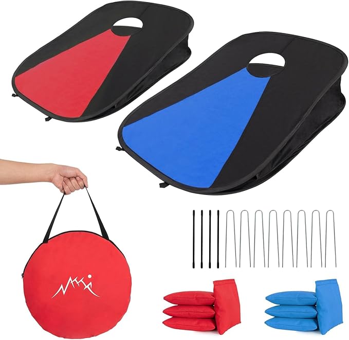 Portable PVC Framed Cornhole Game Set with 2 Collapsible Cornhole Boards, 8 Bean Bags and Carrying Case, Waterproof Mini Cornhole Set, Outdoor Indoor Yard Toss Games Rainbow Design (3 x 2-feet)