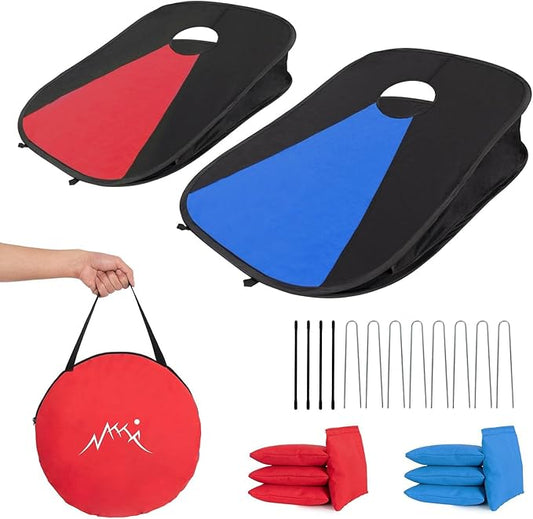Portable PVC Framed Cornhole Game Set with 2 Collapsible Cornhole Boards, 8 Bean Bags and Carrying Case, Waterproof Mini Cornhole Set, Outdoor Indoor Yard Toss Games Rainbow Design (3 x 2-feet)