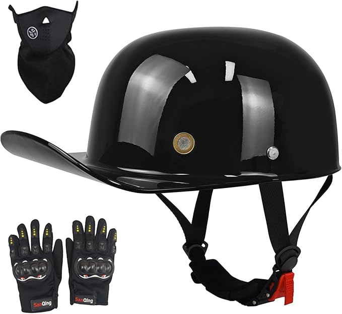 Baseball Motorcycle Helmet - Half Helmet Motorcycle Men Women for Bike Cruiser Chopper Moped Scooter with Gloves and Masks, Dot Approve