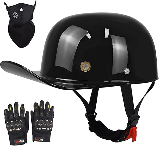 Baseball Motorcycle Helmet - Half Helmet Motorcycle Men Women for Bike Cruiser Chopper Moped Scooter with Gloves and Masks, Dot Approve