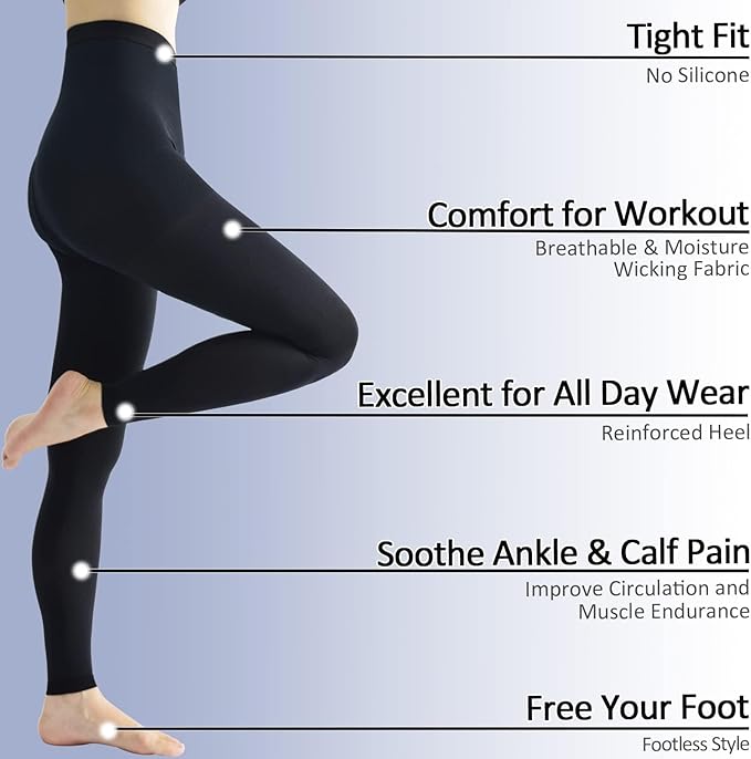 beister Medical Compression Pantyhose for Women & Men, 20-30mmHg Graduated Support Tights, Opaque Footless Waist High Compression Stockings & Leggings for Varicose Veins, Edema, Flight, DVT