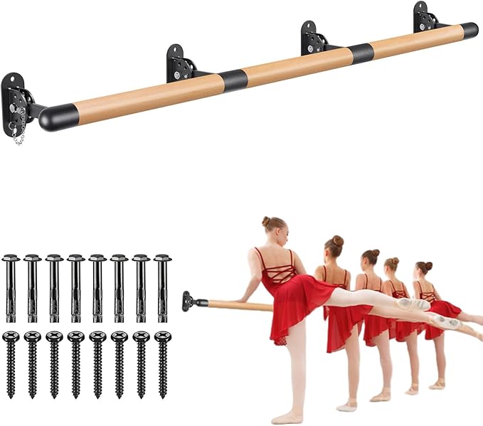 BeneLabel Wall Mount Ballet Barre Solid Wood Dance Bar with Height Adjustable Metal Brackets for Dance Training