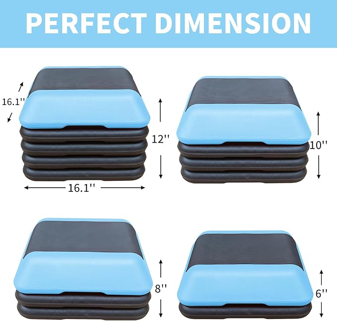 16" x 16" Adjustable Aerobic Step Platform with 4 Risers, Workout Stepper Platform for Home Gym Fitness Exercise