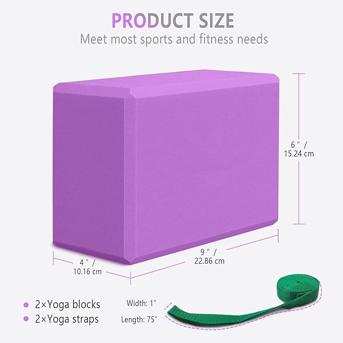2 Pack 9‘’x6‘’x4‘’ Yoga Blocks with Stretch, Durable Yoga Foam Blocks, High Density & Non Slip Surface for Yoga, Pilates, Stretching, Dance, Ballet, Gymnastics,Fitness for Stability & Balance