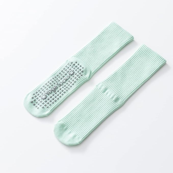 Yoga Pilates Socks with Grips for Women Non Slip Solid Colored Cushioned Crew Compression Socks for Barre Ballet Dance