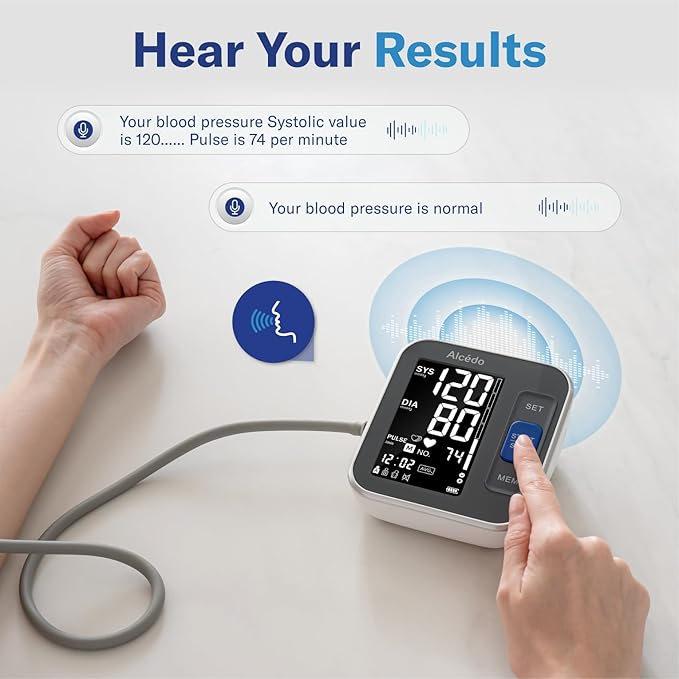 Alcedo Blood Pressure Monitor for Home Use, Automatic Digital BP Machine with Large Cuff for Upper Arm (Black Backlit Screen)