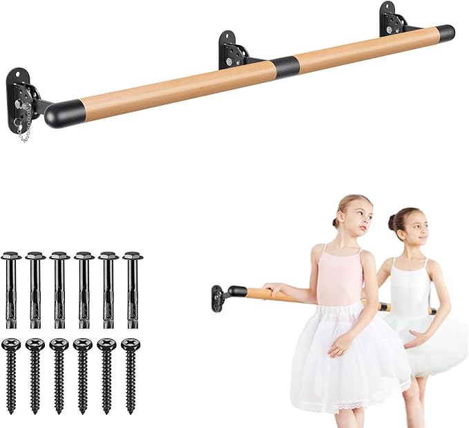 BeneLabel Wall Mount Ballet Barre Solid Wood Dance Bar with Height Adjustable Metal Brackets for Dance Training