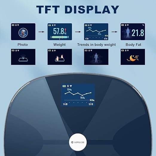 Body Fat Scale, Lepulse WiFi Scale for Body Weight, BMI Smart Scales Digital Weight Scale with Body Fat, Muscle, Rechargeable High Accurate Bathroom Scale with Pregnancy Mode, 13 Body Compositions