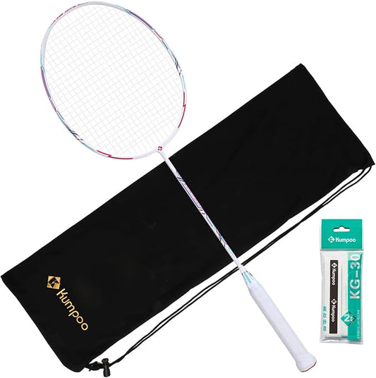 Badminton Racket Carbon Fiber Racquet, Professioanl Racket Badminton Set with Overgrip and Cover, Pro 4U Racket Lightweight for Outdoor Games, Gym, Competitions