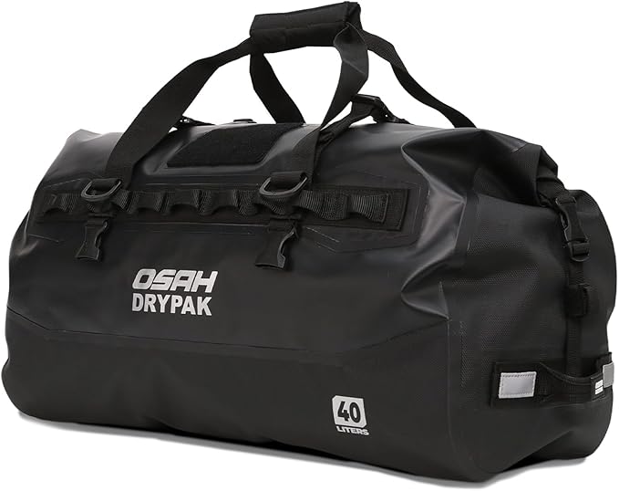 Waterproof Duffel Bag - Motorcycle Dry Bag 40L Tail Bag with Large Storage Space, Waterproof Duffle Bags with Outer Mesh Zipper Pocket for Camping, Kayaking, Fishing & Traveling-Black