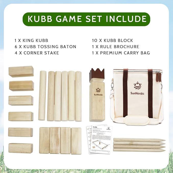 Kubb Yard Game Set, Garden Rubber Wood Outdoor Tossing Game with Canvas Carry Bag, Giant Viking Outdoor Chess Game for Kids, Adults & Backyard Lawn
